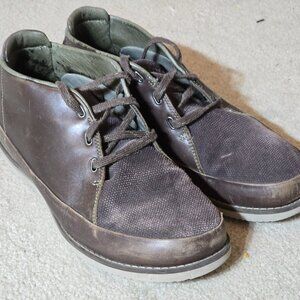 Ahnu men's leather & canvas chukka boot brown 10.5 44 vibram exaflex casual shoe
